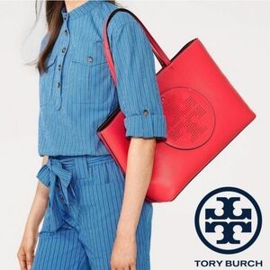 ❤️ Authentic Tory Burch Perforated Leather Logo Tote ❤️